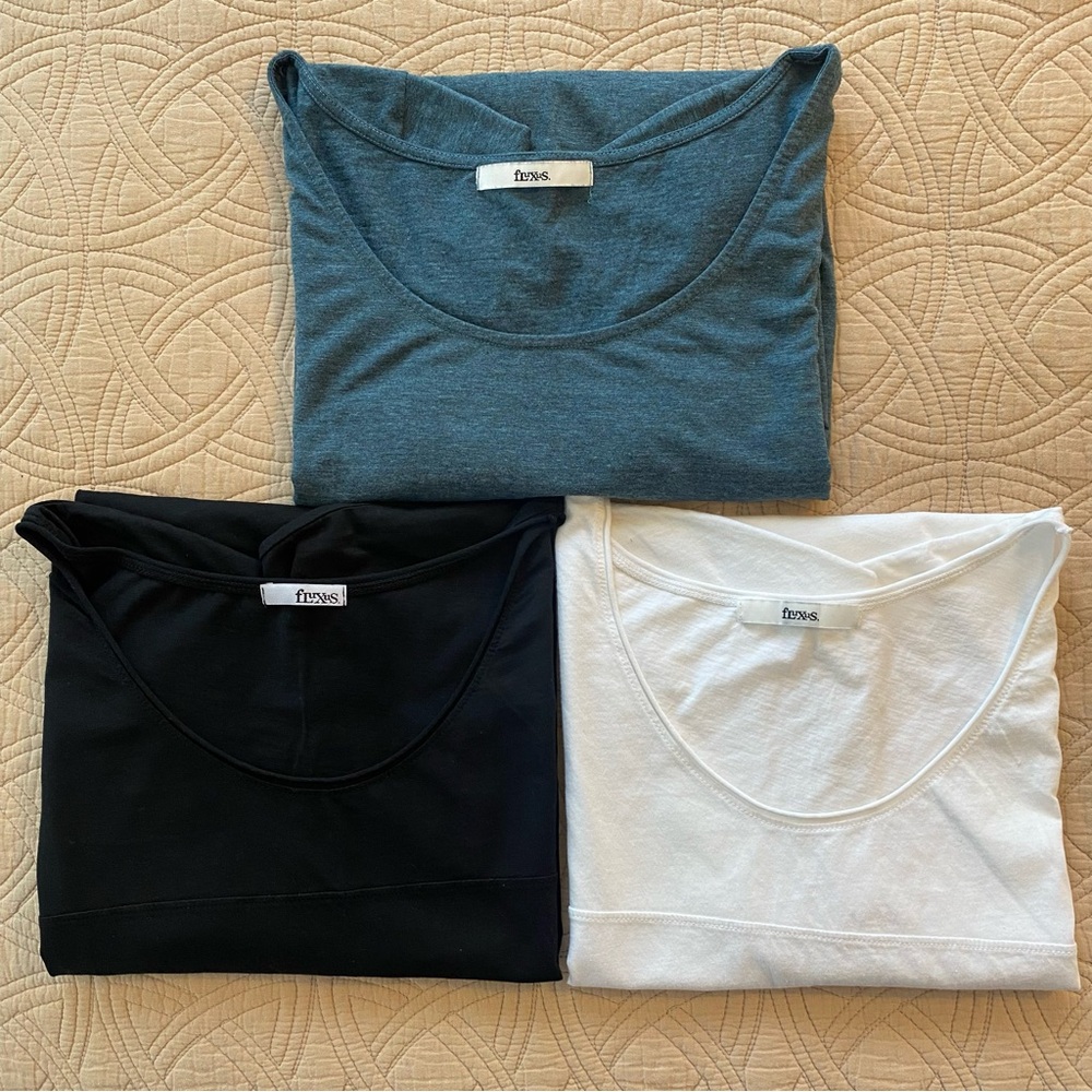 Fluxus 3-Piece Scoop Neck Tee Bundle Blue Black White Soft Casual Tops L